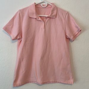 LL BEAN POLO SHIRT TOP COTTON PIQUE COLLAR SHORT SLEEVE PINK PREPPY MEDIUM